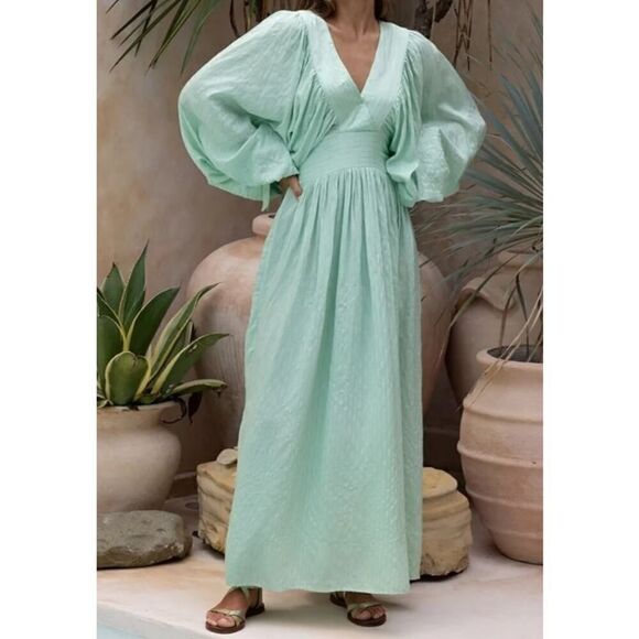 Miss June Paris Green Angie Tu Long Dress NWT Sz. O/S - Picture 1 of 6